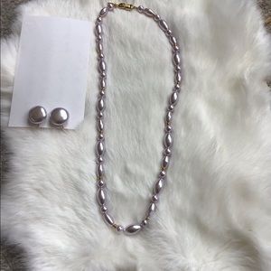 Vintage Pink & gold necklace & earrings watt shand